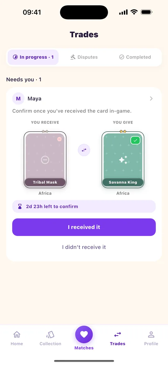 App screenshot: Confirm receipt