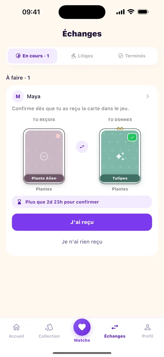 Capture de l’application : Confirme la réception