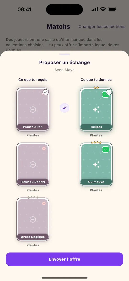 Capture de l’application : Propose un échange